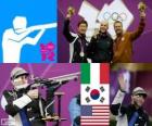 Erkekler 50 metre tüfek üç pozisyon, Niccolo Campriani (İtalya), Kim Yong-Hyun (Güney Kore) ve Matthew Emmons (Amerika Birleşik Devletleri), Londra 2012, çekim podyum